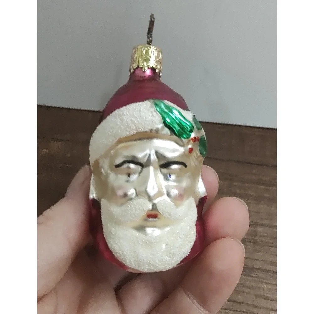 Vintage Inge Glas Mercury Glass Santa Head Christmas Ornament A2